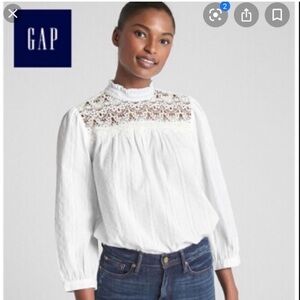Gap White Mock Neck Lace Detail Top